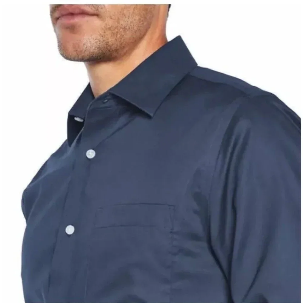 Banana Republic Men's L Slim Fit Non-Iron Cotton Button Dress Shirt Blue 17.5x36
